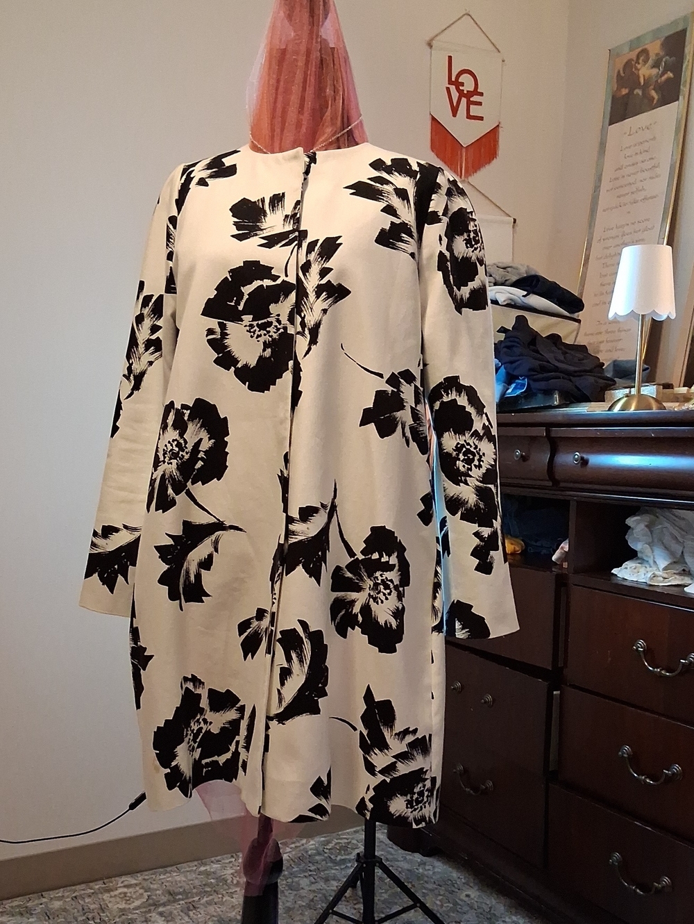 Hobbs London Wessex Dress Coat, Black And White Floral